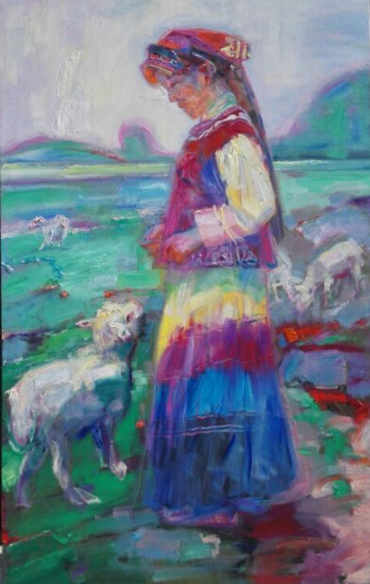 13级美术学专业油画创作与技法研究方向的研究生蒋��，2014年江苏省美术家协会第5次新人展入选作品名称：《精神家园》      尺寸：160 CM x 100 CM 